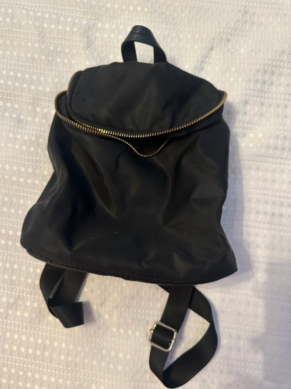 Black Nylon Backpack with Gold Zipper